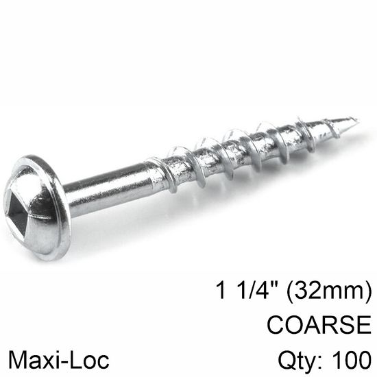 KREG Zinc Pocket Hole Screws 32mm 1.25" #8 Coarse Thread Mx Loc 100ct